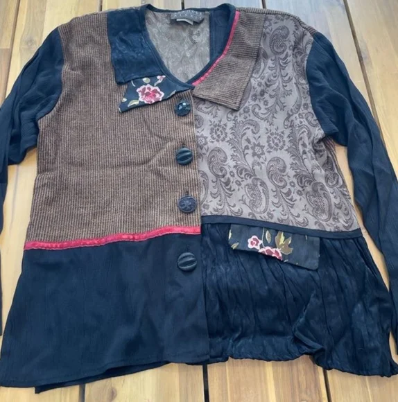 Spencer Alexis Vintage Womens Black Brown Patchwork Two-Piece Set Made In Usa 10 - Picture 2 of 8